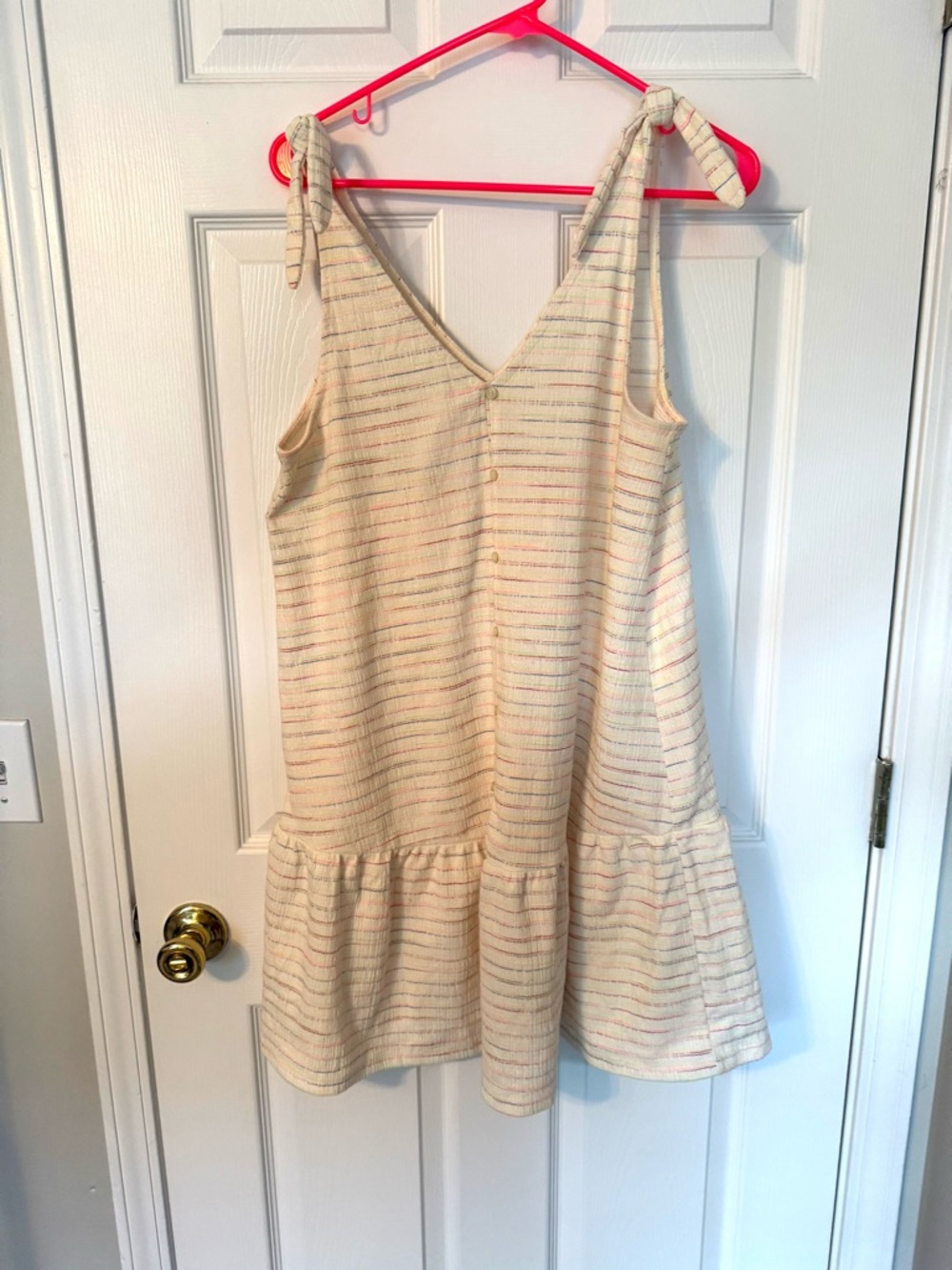 LOFT Ivory Rainbow Striped Tie-Shoulder Sundress